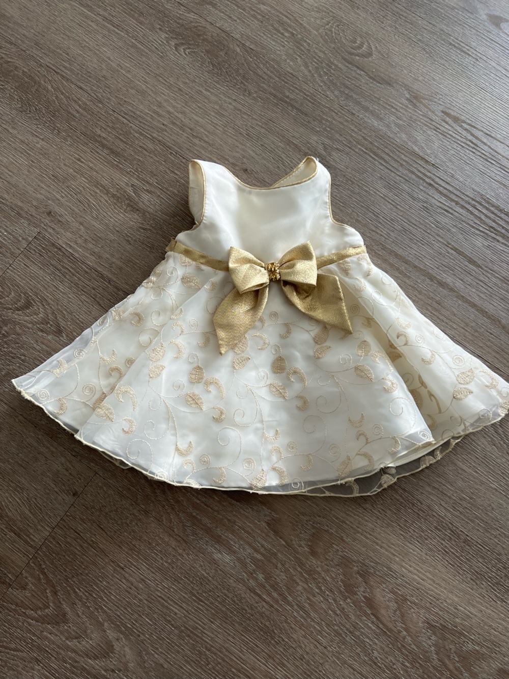 Ivory and Gold Embroidered Party Dress